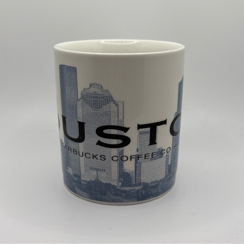 Starbucks 2002 Barista Skyline Series One Houston Space City Cup Mug White Blue
